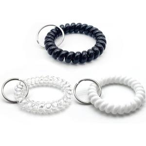 TENOC Spiral Coil Keychain, Anti-lost Key Chain Holder Lanyard Cord for Sauna Outdoor Sports and Gym Pool(Black & White & Clear)