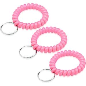TENOC Spiral Coil Keychain, Anti-lost Key Chain Holder Lanyard Cord for Sauna Outdoor Sports and Gym Pool(Pink)