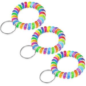 TENOC Spiral Coil Keychain, Anti-lost Key Chain Holder Lanyard Cord for Sauna Outdoor Sports and Gym Pool(Rainbow-deep)