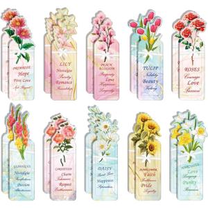 TENOC Vintage Flower Bookmark 20-Pieces Literature and Art, Natural Style Pagemakers Accessories for Women, Men, Child, Book Lovers, Increase Reading Interest Decoration