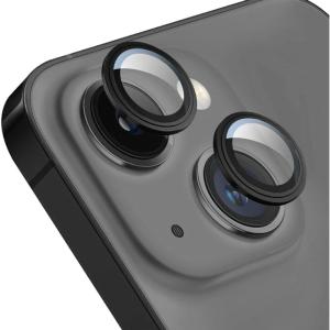 TENOC Camera Lens Protector 2 Pack for iPhone 14 & iPhone 14 Plus, 9H Tempered Glass Camera Screen Cover, Black Metal Individual Ring