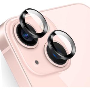 TENOC Camera Lens Protector for iPhone 15 & iPhone 15 Plus, 9H Tempered Glass Camera Screen Cover, Black Metal Individual Ring(Black)