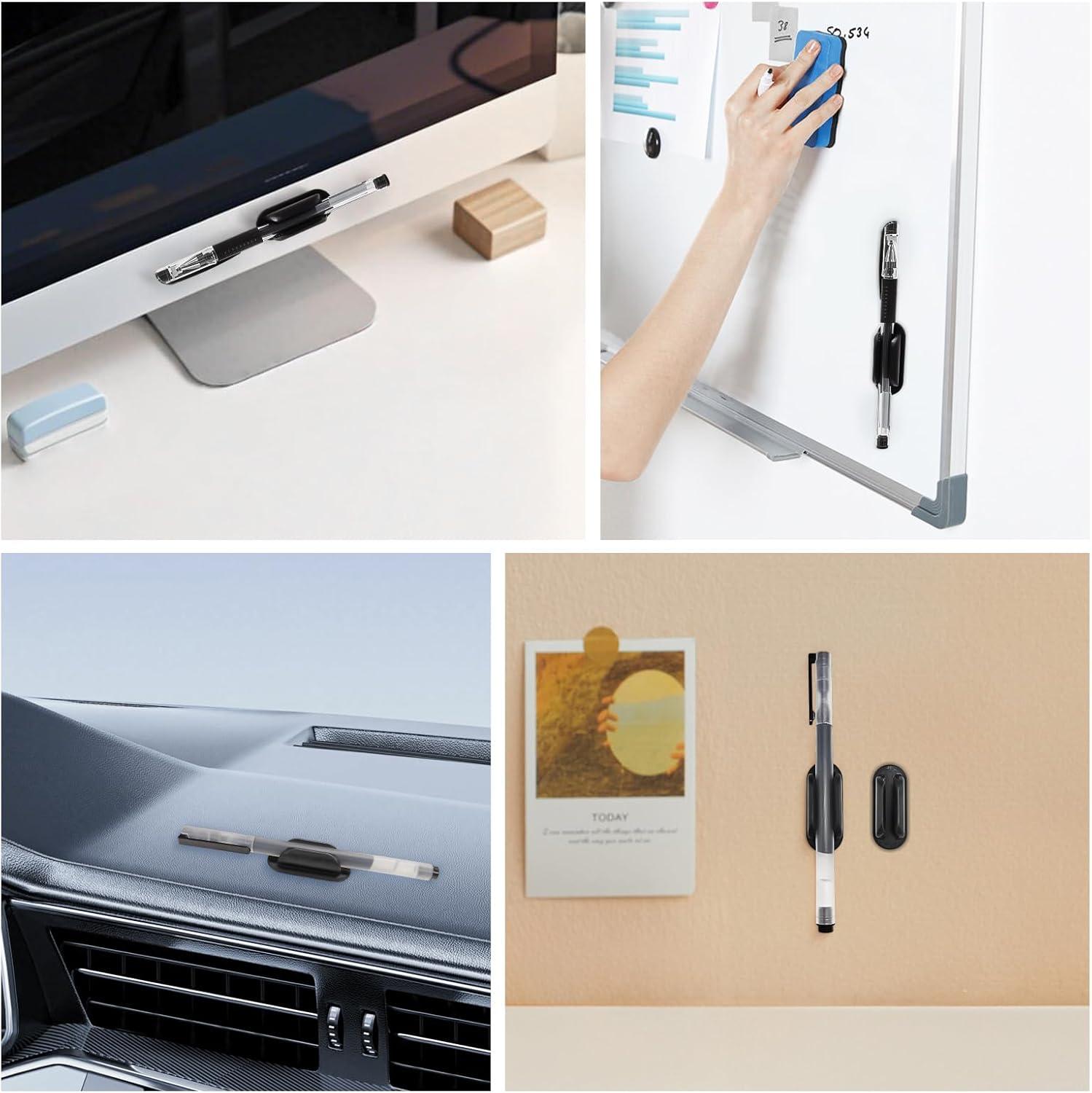 imageTENOC 3 Pack Adhesive Pen Holder Silicone Pencil Holder for Desk amp Wall Flexible Marker Clip Organizer for Classroom Car Clipboard amp Office Oval Black