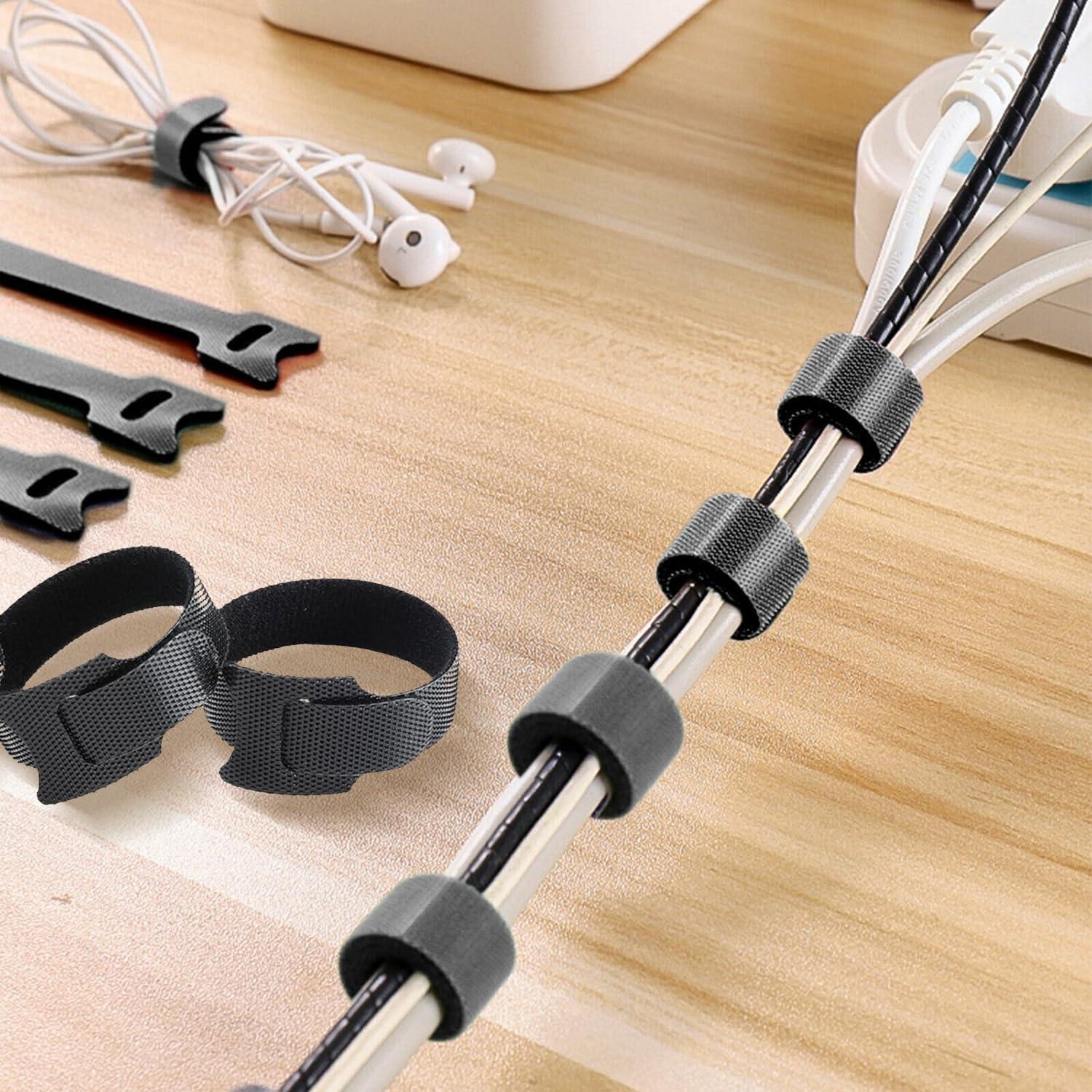 imageTENOC Reusable Cable Ties Hook Loop Cords Management Adjustable Cable Organizer Wire Straps Black 120 Pcs 6InchBlack