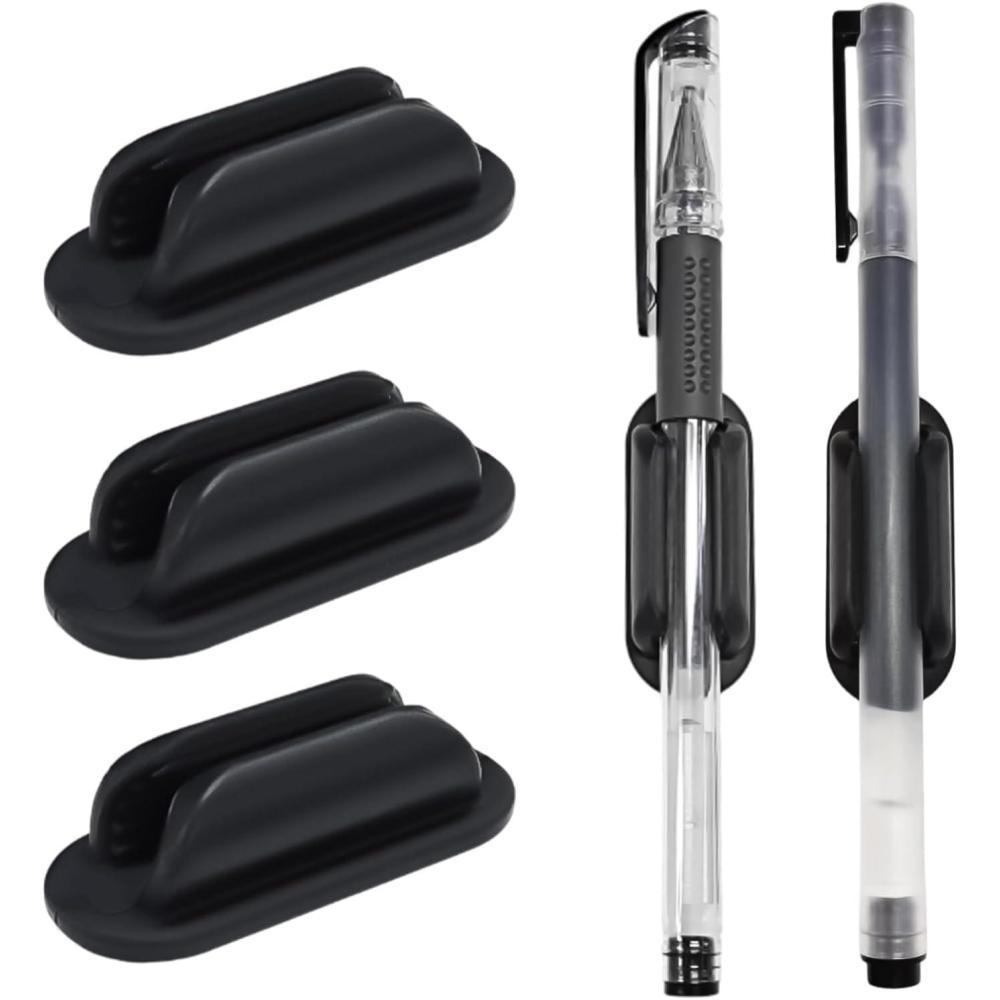 imageTENOC 3 Pack Adhesive Pen Holder Silicone Pencil Holder for Desk amp Wall Flexible Marker Clip Organizer for Classroom Car Clipboard amp Office Oval Black