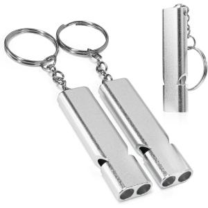 TENOC 3 Pack Emergency Survival Whistles, Double Tubes 120dB High Decibel, Aluminum Alloy Safety Whistle with Keychain for Hiking, Camping, Boating & Coach (Silver)