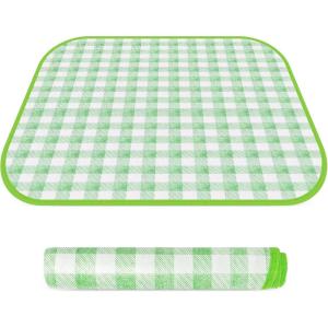 TENOC Small Picnic Blanket 1 Pack for Hiking & Camping, Ultra-Light Foldable Sit Pad for One Person, Waterproof Portable Single Seat Mat for Park, Backpacking & Stadium, Green Grid, 19″x19″