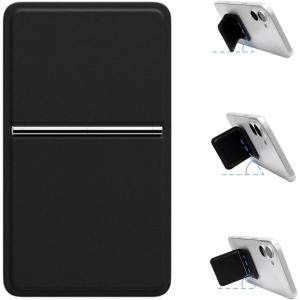 TENOC 1 Pack Adhesive Phone Stand, Ultra-Thin Leather Kickstand with Magnetic Hinge, 150° Adjustable Stepless Multi-Angle Phone Grip for iPhone & Android Case (Black)