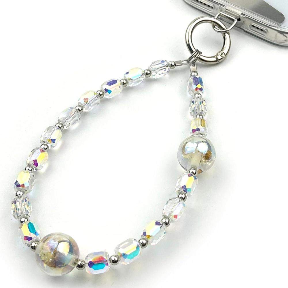 imageTENOC Crystal Beaded Phone Wrist Strap Cellphone Bracelet Lanyard Sparkling Phone Chain for Women ClearClear