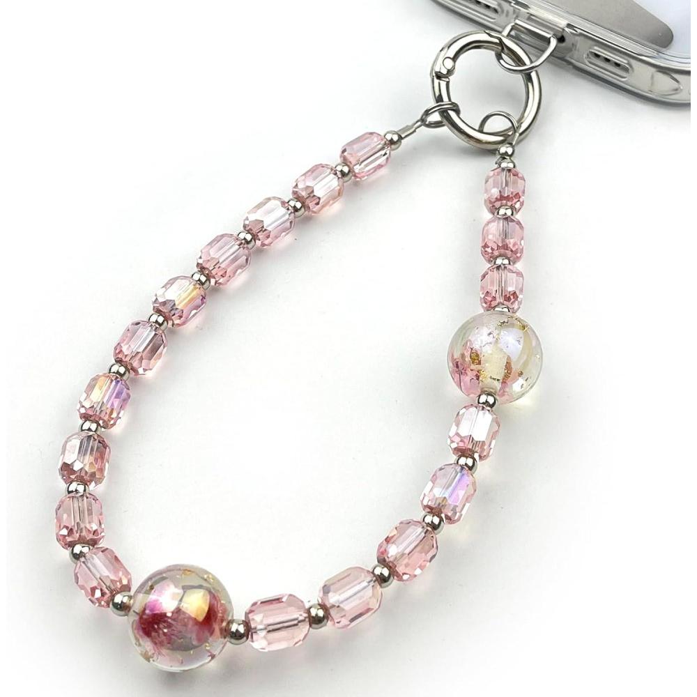 imageTENOC Crystal Beaded Phone Wrist Strap Cellphone Bracelet Lanyard Sparkling Phone Chain for Women ClearPink