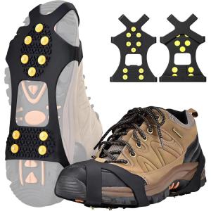 TENOC Ice Cleats Crampons for Shoes and Boots 1 Pair, Snow Grips with 10 Steel Studs Traction, Anti-Slip Walk Spikes for Hiking, Fishing & Winter Walking, Safe Footwear Cover, Black(Large)