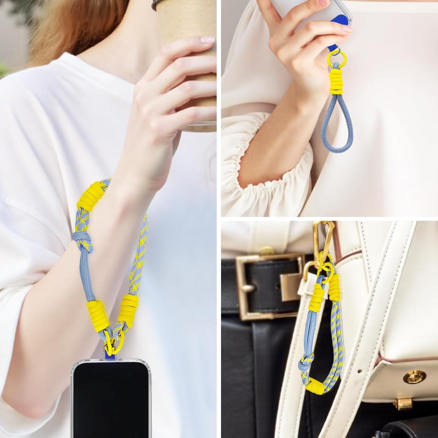 imageTENOC Braided Phone Wrist Strap 1 Pack 7mm Thick Rope AntiLoss Hand Lanyard with Twin Buckles for Keys amp Smartphone Case Dopamine Color Blocking Wristlet BlueYellow