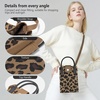 TENOC 2 In 1 Small Crossbody Phone Purse, Leopard Print Knitted Cellphone Bag, Lightweight Mini Handbag Wallet Shoulder Pouch for Daily Travel Shopping for Girl Women, 1 Pack Brown