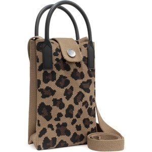 TENOC 2 In 1 Small Crossbody Phone Purse, Leopard Print Knitted Cellphone Bag, Lightweight Mini Handbag Wallet Shoulder Pouch for Daily Travel Shopping for Girl Women, 1 Pack Brown