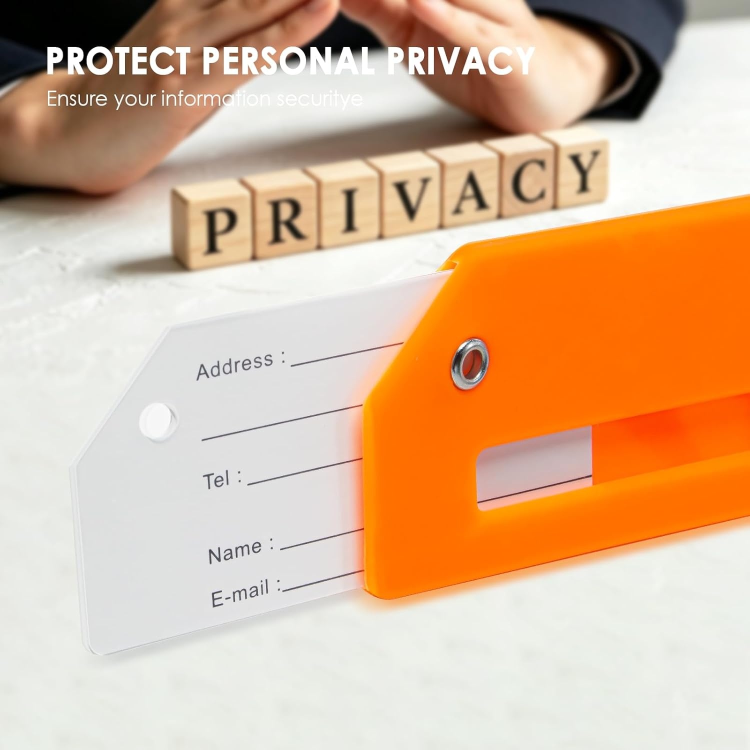 image:imageTENOC 2 Pack Silicone Luggage Tag with Name ID Card Flexible Privacy Flap Suitcase Labels with Steel Loop Quickly Spot Travel Bag Identifiers Yellow amp Orange