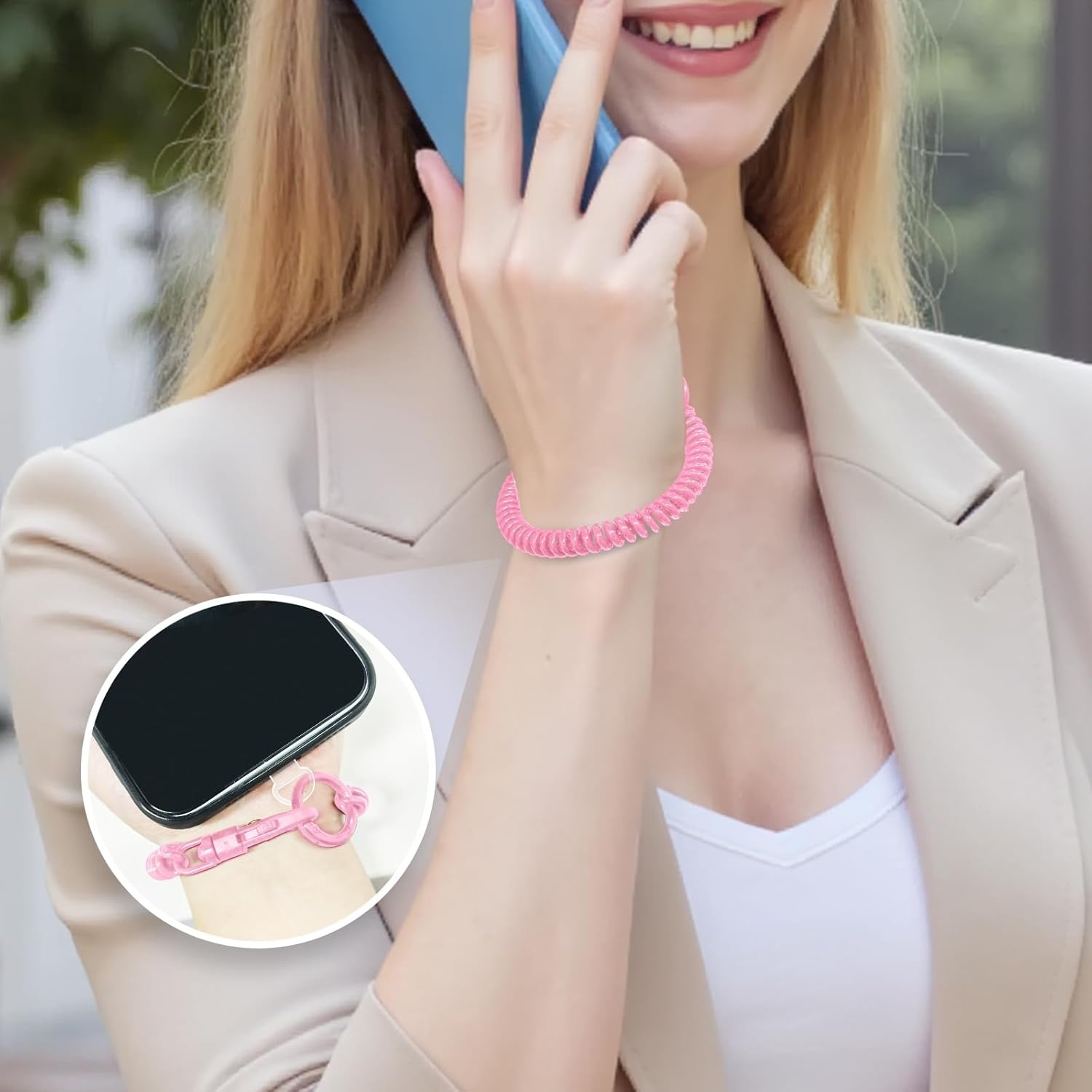image:imageTENOC Spiral Coil Spring Keychain Antilost Key Chain Holder Lanyard Cord with Lobster ClaspPink