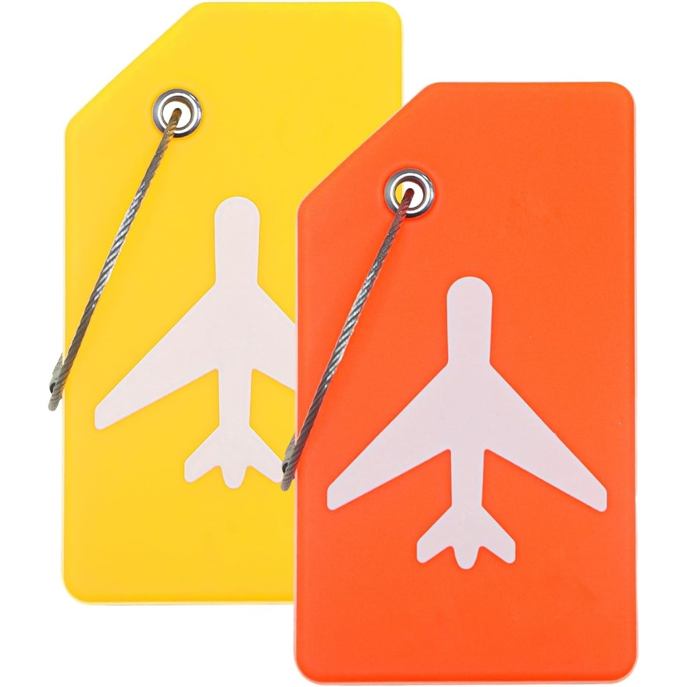image:imageTENOC 2 Pack Silicone Luggage Tag with Name ID Card Flexible Privacy Flap Suitcase Labels with Steel Loop Quickly Spot Travel Bag Identifiers Yellow amp Orange