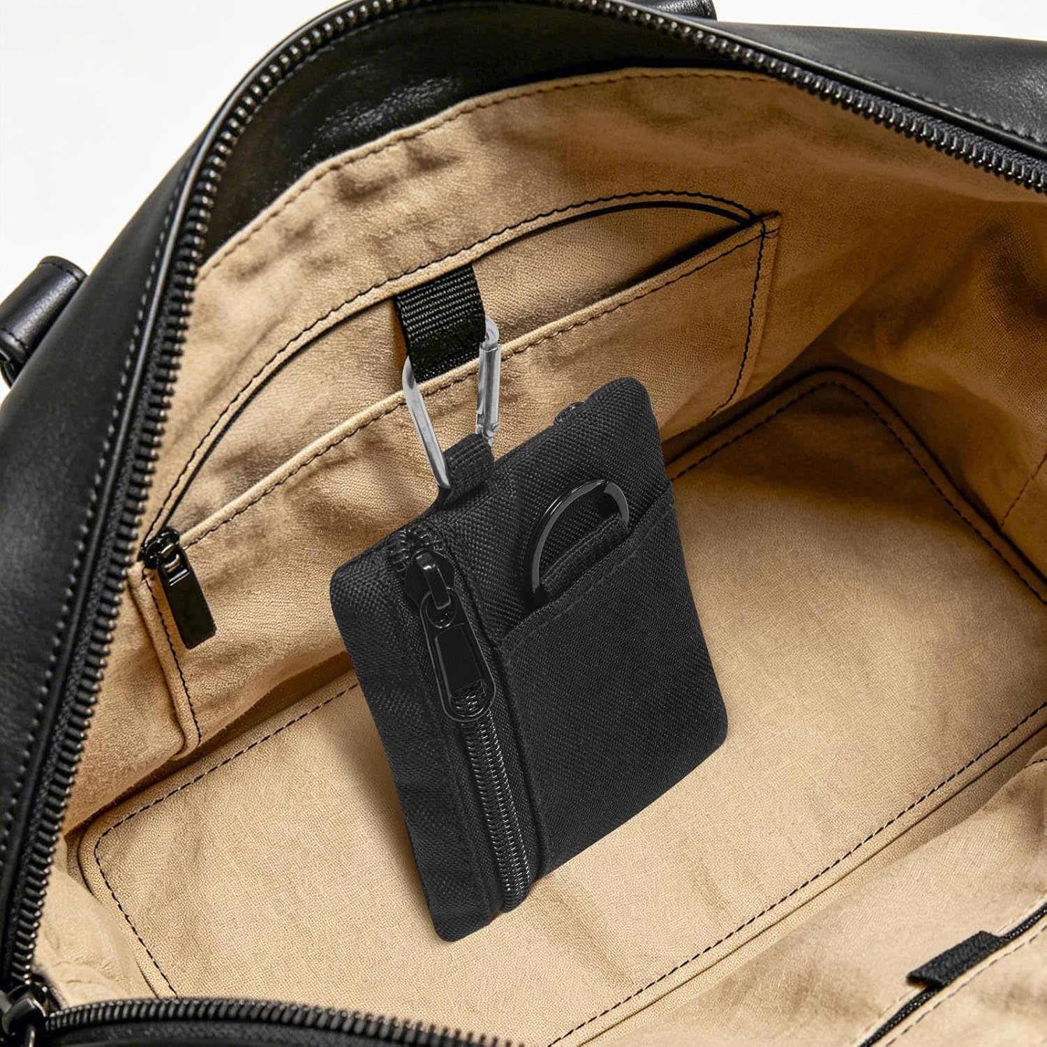 image:imageTENOC Small Coin Purse Tactical Keychain Pouch Portable Nylon Zip Change Purse with Carabiner D Ring Mini Wallet Pouch Bag for Men Women Outdoor Hiking Fishing Everyday Carry Black