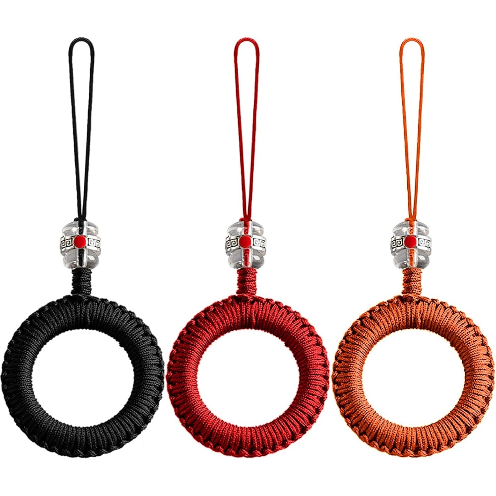 image:imageTENOC Phone Charm Cellphone Finger Ring Strap Handmade Smartphone Grip Holder Braid Keychain PendantBlackRedOrange