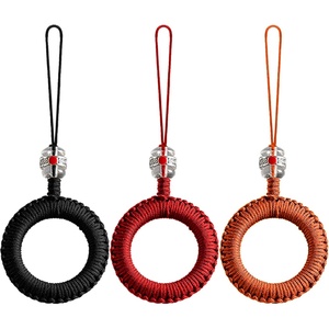 TENOC Phone Charm, Cellphone Finger Ring Strap, Hand-made Smartphone Grip Holder Braid Keychain Pendant(Black&Red&Orange)