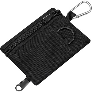 TENOC Small Coin Purse Tactical Keychain Pouch, Portable Nylon Zip Change Purse with Carabiner D Ring, Mini Wallet Pouch Bag for Men Women Outdoor Hiking Fishing Everyday Carry, Black
