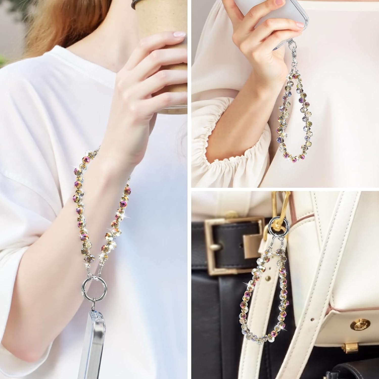 image:imageTENOC Beaded Phone Wrist Strap Cellphone Lanyard Chain Sparkling Wristlet Bracelet for Women AmberAamber