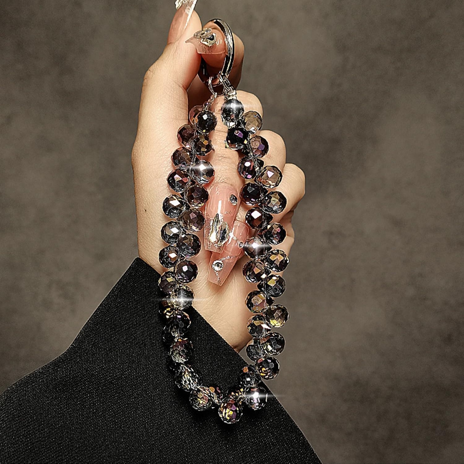 image:imageTENOC Beaded Phone Wrist Strap Cellphone Lanyard Chain Sparkling Wristlet Bracelet for Women AmberAblack