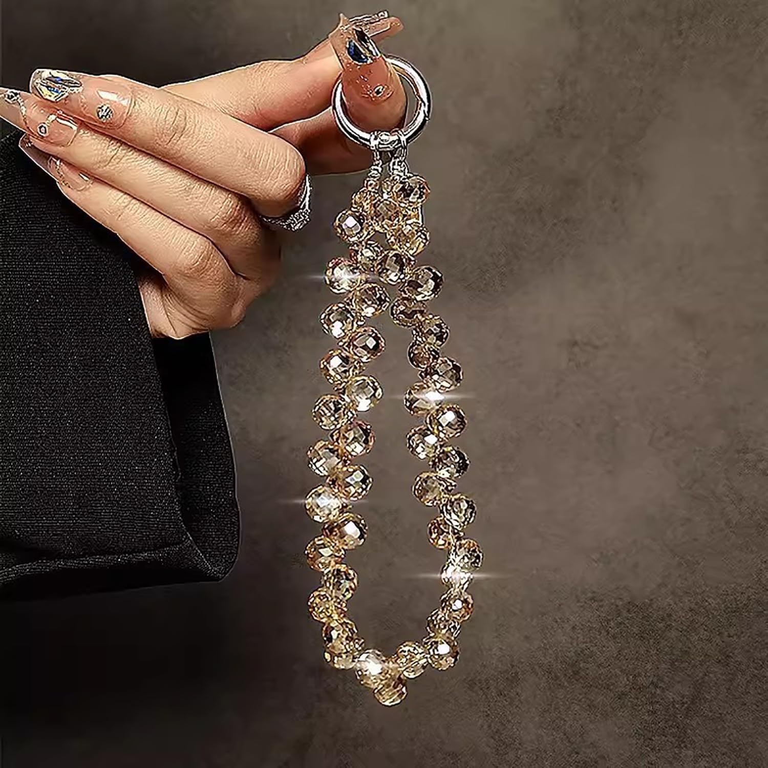 image:imageTENOC Beaded Phone Wrist Strap Cellphone Lanyard Chain Sparkling Wristlet Bracelet for Women AmberAgold