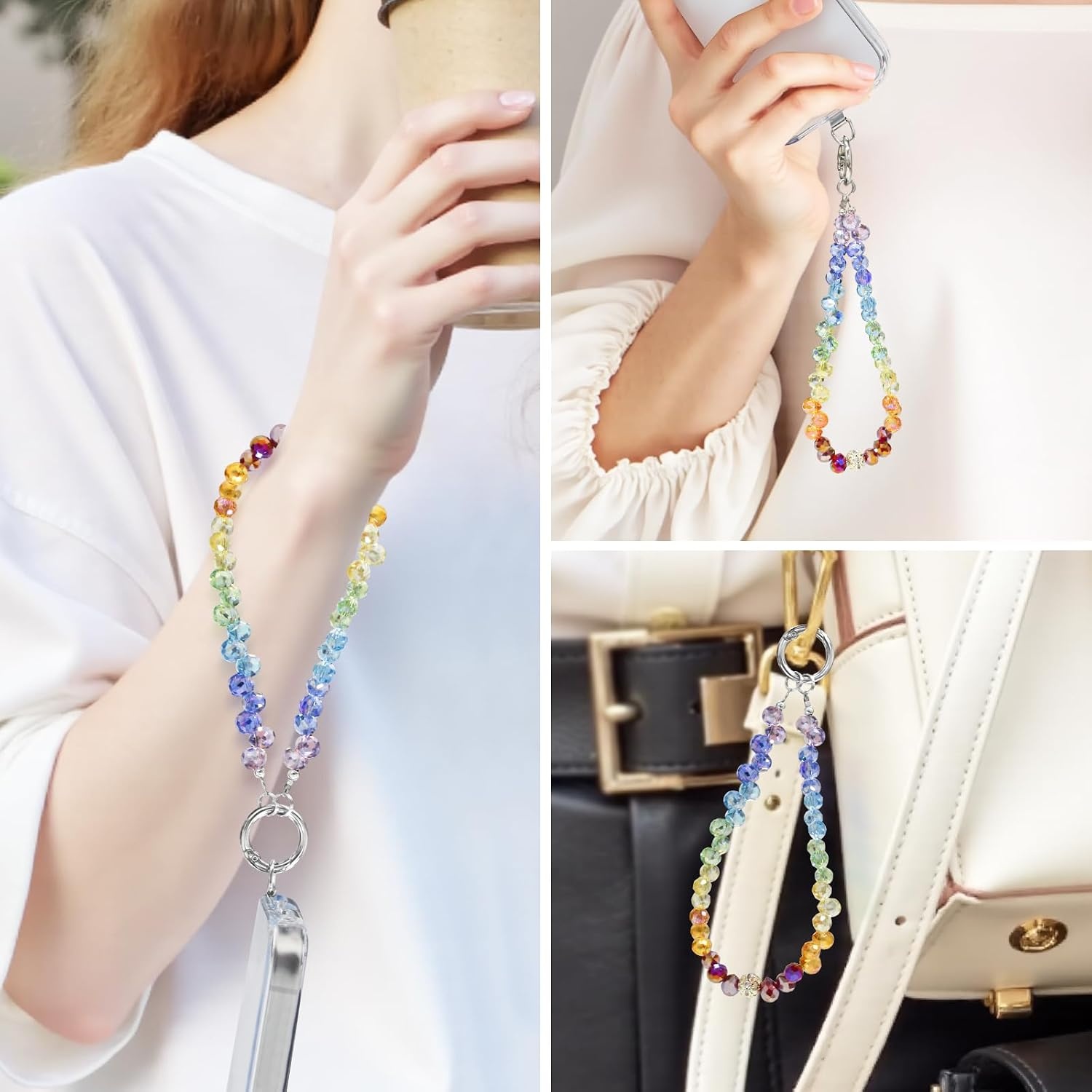 image:imageTENOC Beaded Phone Wrist Strap Cellphone Lanyard Chain Sparkling Wristlet Bracelet for Women AmberAmulticolor
