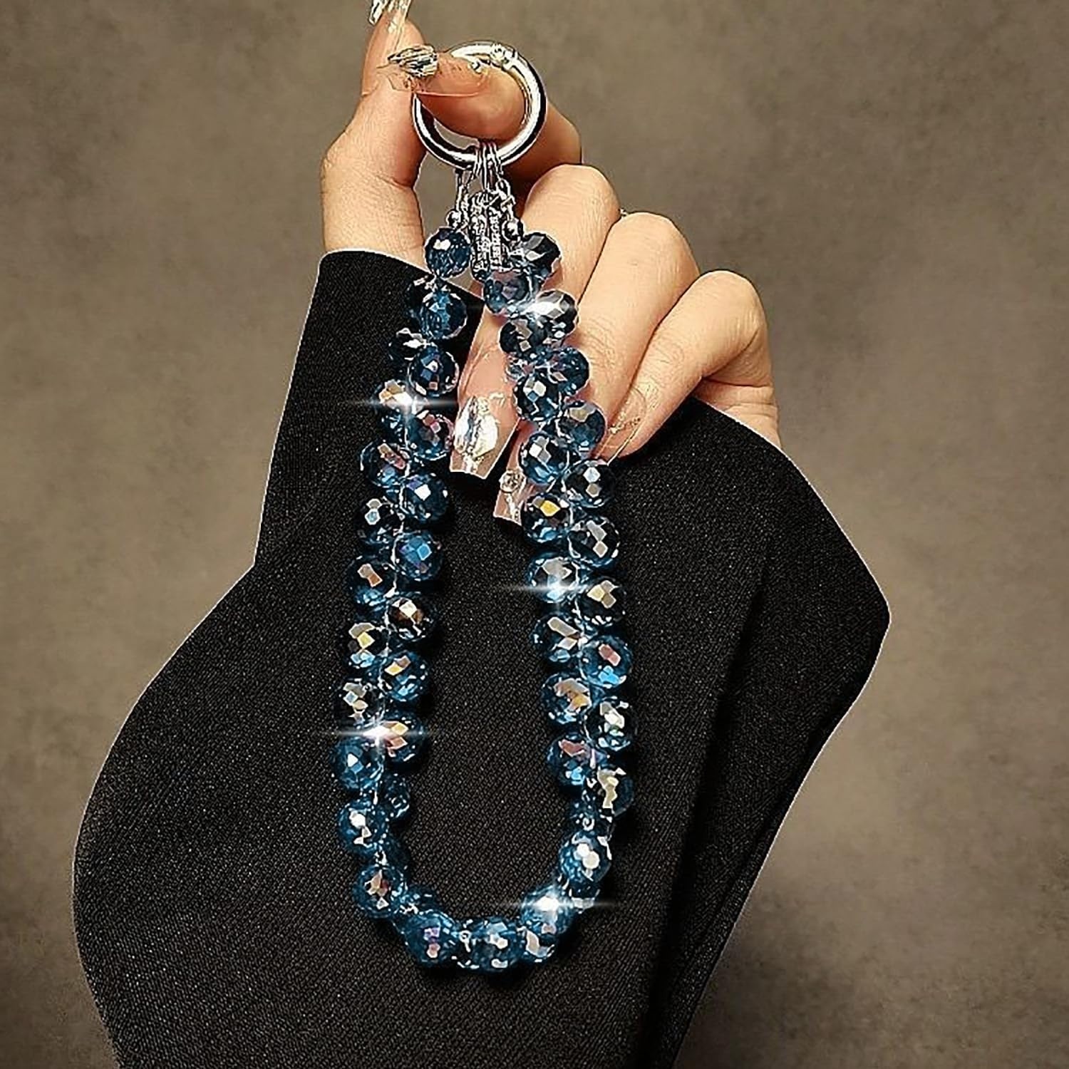 image:imageTENOC Beaded Phone Wrist Strap Cellphone Lanyard Chain Sparkling Wristlet Bracelet for Women AmberAnavy Blue