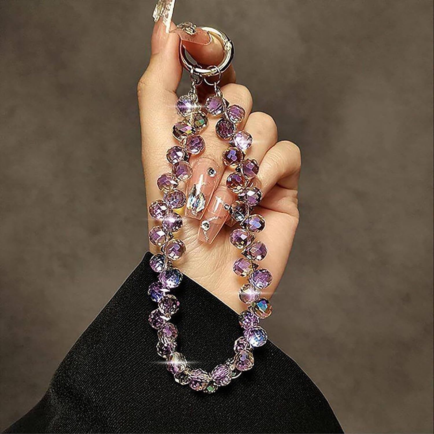 image:imageTENOC Beaded Phone Wrist Strap Cellphone Lanyard Chain Sparkling Wristlet Bracelet for Women AmberApurple