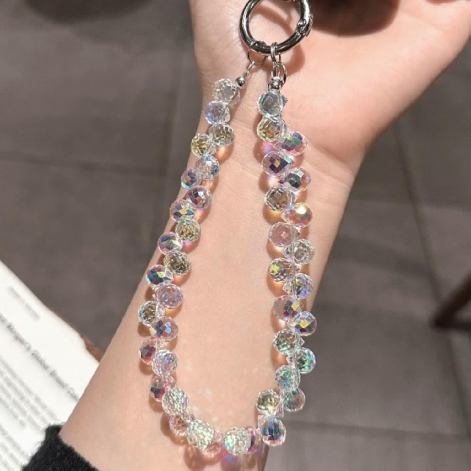 image:imageTENOC Beaded Phone Wrist Strap Cellphone Lanyard Chain Sparkling Wristlet Bracelet for Women AmberAwhite