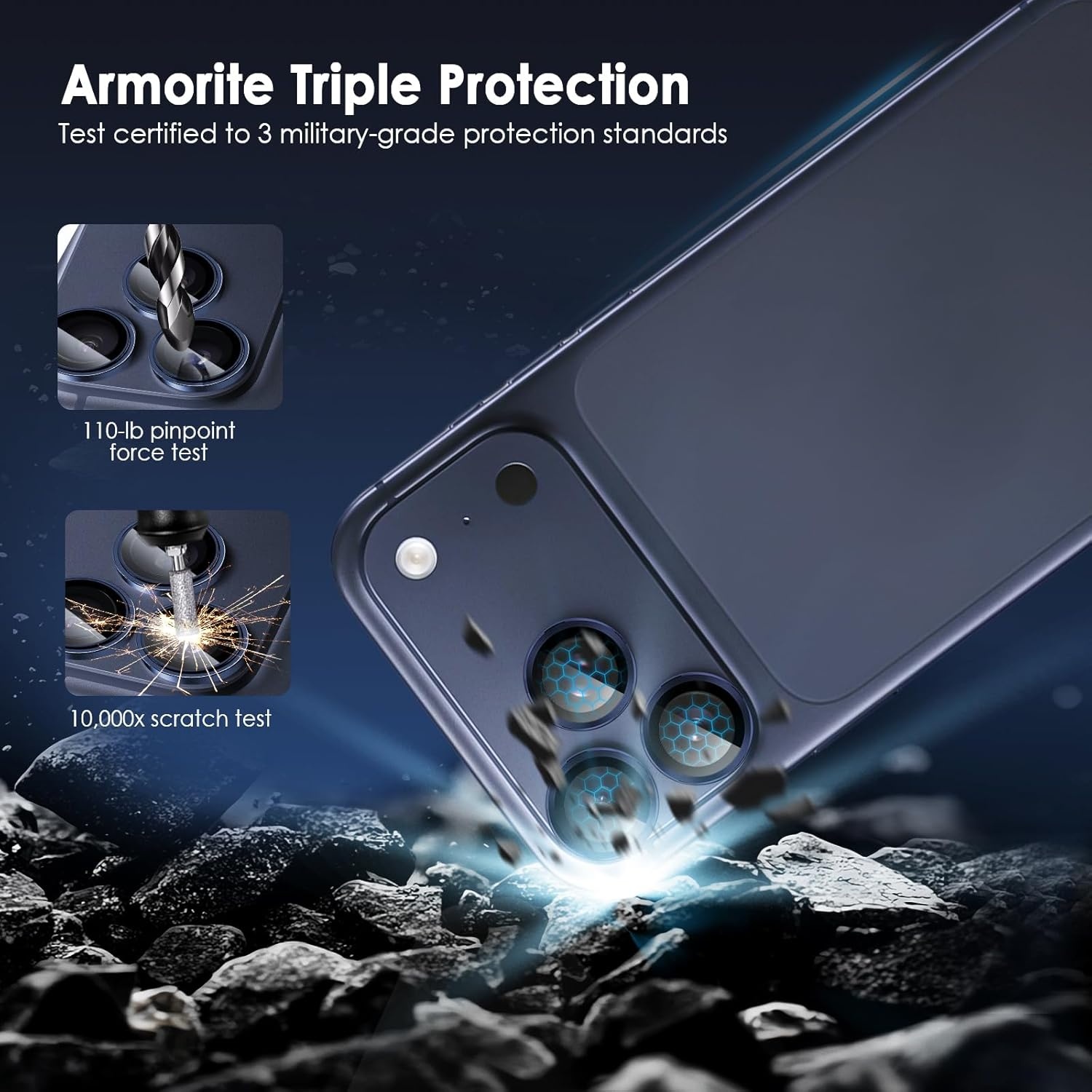 image:imageTENOC Camera Lens Protector for iPhone 16 Pro amp iPhone 16 Pro Max 9H Tempered Glass Camera Screen Cover Metal Individual Ring SilverBlue