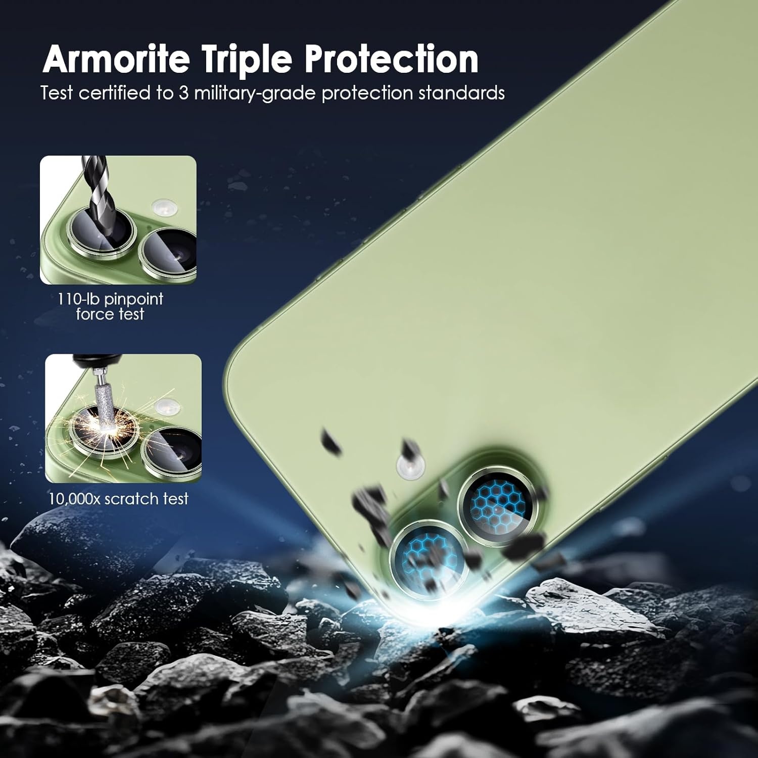 image:imageTENOC Camera Lens Protector for iPhone 16 Pro amp iPhone 16 Pro Max 9H Tempered Glass Camera Screen Cover Metal Individual Ring SilverGreen