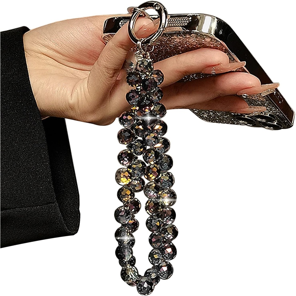 image:imageTENOC Beaded Phone Wrist Strap Cellphone Lanyard Chain Sparkling Wristlet Bracelet for Women AmberAblack