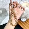 TENOC Beaded Phone Wrist Strap, Cellphone Lanyard Chain, Sparkling Wristlet Bracelet for Women, Amber(A-gold)