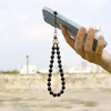TENOC Beaded Phone Wrist Strap, Cellphone Lanyard Chain, Sparkling Wristlet Bracelet for Women, Amber(B-obsidian Black)