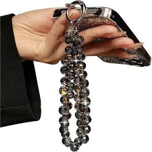 TENOC Beaded Phone Wrist Strap, Cellphone Lanyard Chain, Sparkling Wristlet Bracelet for Women, Amber(A-black)