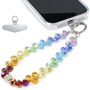 TENOC Beaded Phone Wrist Strap, Cellphone Lanyard Chain, Sparkling Wristlet Bracelet for Women, Amber(A-multicolor)