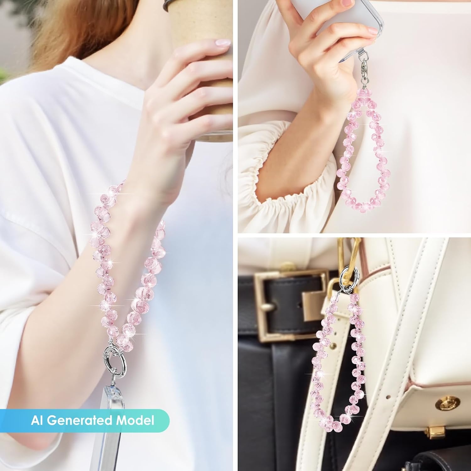 image:imageTENOC Beaded Phone Wrist Strap BurgundyApink