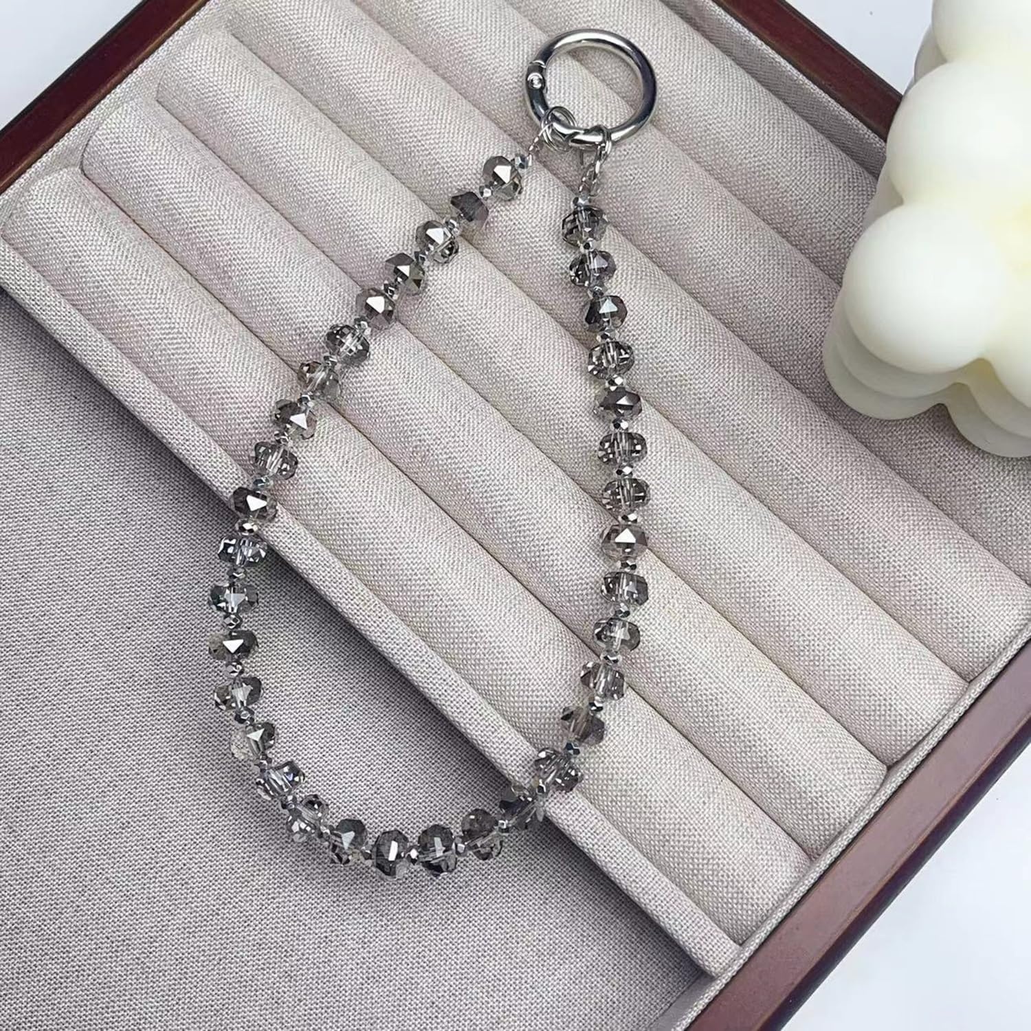 image:imageTENOC Beaded Phone Wrist Strap BurgundyCgray