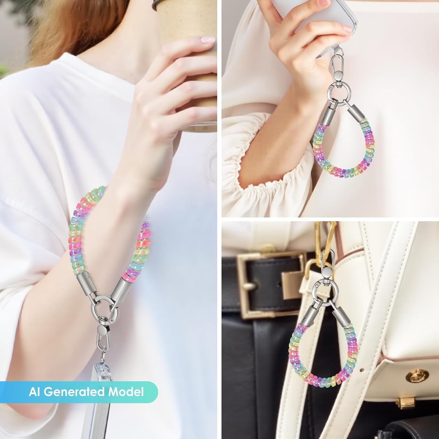 image:imageSpiral Wrist Strap Phone Lanyard with Tether TabRainbow